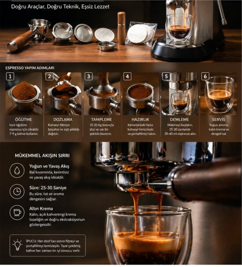 51mm Profesyonel Barista Seti - Ahşap Dipsiz Portafiltre & Full Aksesuar Kiti