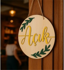 Kapı Süsü -Açık/Kapalı- Yazılı İş Yerleri İçin Ahşap Tabela ile Ziyaretçilerinizi Şıkça Yönlendirin