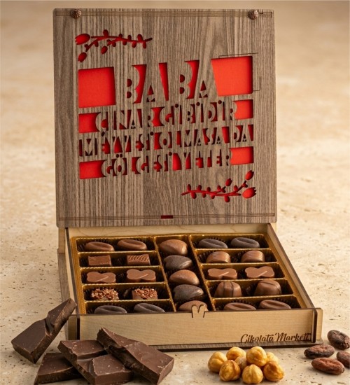 Babaya Hediye Çikolata Kutusu - Baba Çınar Gibidir, Meyvesi Olmasa da Gölgesi Yeter Yazılı, Güçlü ve Sevgi Dolu Bir Teşekkür Sunumu