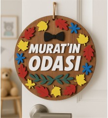 İsimli Kapı Süsü - Sonbahar Temalı Erkek Bebek/Çocuk Odası için Sıcacık Bir Dekoratif Dokunuş