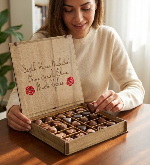 Doğum Günü Çikolatası - Mutlu Yıllar Mesajlı Ahşap Kutusuyla Kutlamalara Tatlı Bir Dokunuş