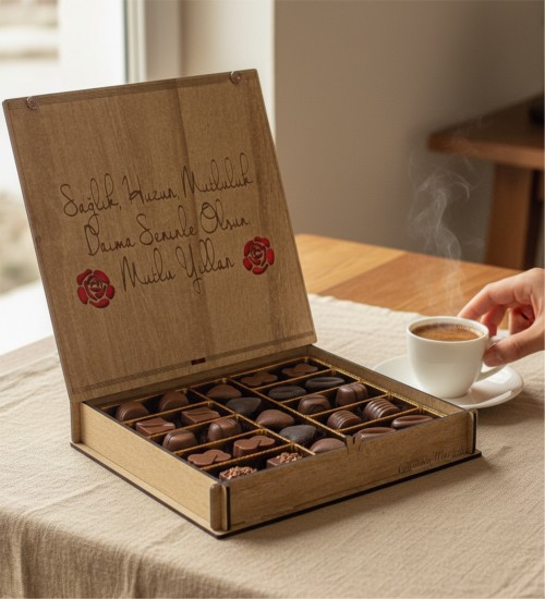 Doğum Günü Çikolatası - Mutlu Yıllar Mesajlı Ahşap Kutusuyla Kutlamalara Tatlı Bir Dokunuş