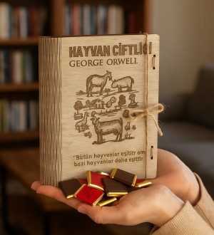 George Orwell - Hayvan Çiftliği Çikolata Kitabı - Ahşap Kitap Kutulu Sargılı Madlen Hediyelik Çikolata