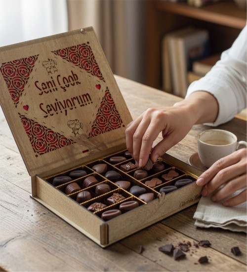 Hediye Çikolata - Seni Çok Seviyorum Gül ve Sevgili Figürü ile Aşkınızı Simgelerle Tatlı Bir Şekilde Anlatın