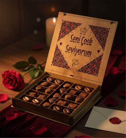 Hediye Çikolata - Seni Çok Seviyorum Gül ve Sevgili Figürü ile Aşkınızı Simgelerle Tatlı Bir Şekilde Anlatın