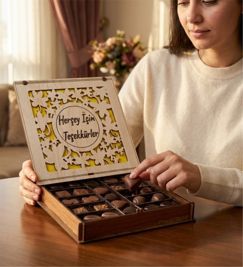 Hediyelik Çikolata - Her Şey İçin Teşekkürler Yazılı Kutusuyla Minnettarlığınızı Tatlı Bir Hediye ile Anlatın