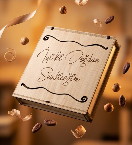 Hediyelik Çikolata - Kişiye Özel Mesajlı ve Ahşap Kutulu - Tatlı Bir Sürprizle Kalplere Dokunun
