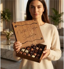Hediyelik Çikolata - Kişiye Özel Mesajlı ve Ahşap Kutulu - Tatlı Bir Sürprizle Kalplere Dokunun