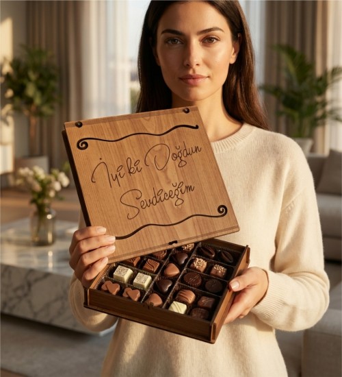 Hediyelik Çikolata - Kişiye Özel Mesajlı ve Ahşap Kutulu - Tatlı Bir Sürprizle Kalplere Dokunun