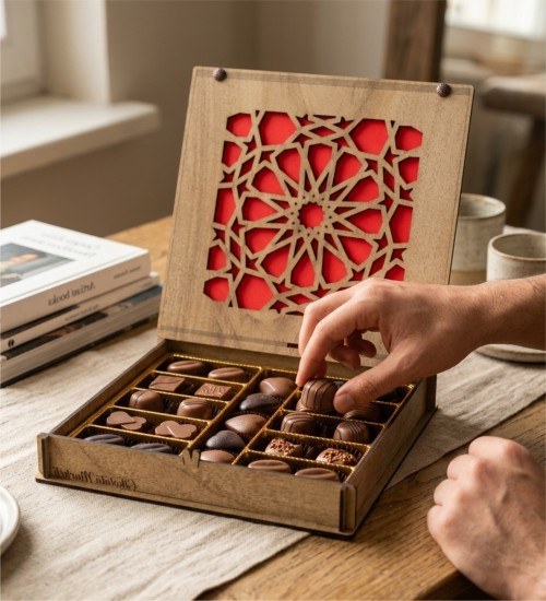 Hediyelik Çikolata - Selçuklu Yıldızı Motifli Ahşap Kutuda, Gelenekten İlham Alan Zarif Bir Sunum