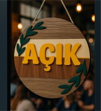 -Açık- Yazılı Ahşap Kapı/Duvar Süsü Mağazalara Özel Tasarımı ile Profesyonel ve Zarif Bir İzlenim -Açık- Yazılı Ahşap Kapı/Duvar Süsü Mağazalara Özel Tasarımı ile Profesyonel ve Zarif Bir İzlenim