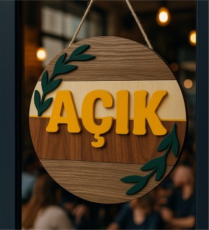 -Açık- Yazılı Ahşap Kapı/Duvar Süsü Mağazalara Özel Tasarımı ile Profesyonel ve Zarif Bir İzlenim -Açık- Yazılı Ahşap Kapı/Duvar Süsü Mağazalara Özel Tasarımı ile Profesyonel ve Zarif Bir İzlenim
