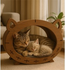 Kedi Yatağı - Ahşap Beşik, Konforlu, Sallanır ve Rahatlatıcı - Kedinizin Uyku Keyfini Katlayan Nostaljik Bir Tasarım