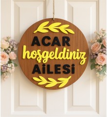 Kapı Süsü - Hoş Geldiniz Yazılı İsimli Ahşap+Pleksi Süslemeli - Evinize Sıcacık Bir Davet Yaratın