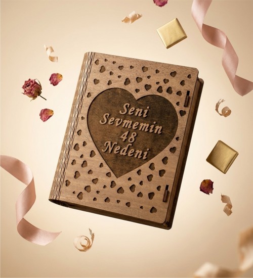 Kitap Kutulu, Şık Hediye Çikolata - Seni Sevmemin 48 Nedeni - Aşkı Anlatmanın En Tatlı ve Anlamlı Yolu