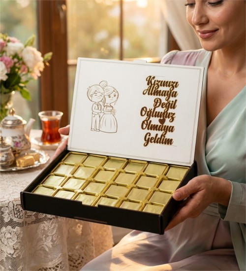 Kız İsteme Çikolatası - Kızınızı Almaya Değil Oğlunuz Olmaya Geldim Yazılı, Mizahi ve Anlamlı Sözüyle Kalpleri Kazanın