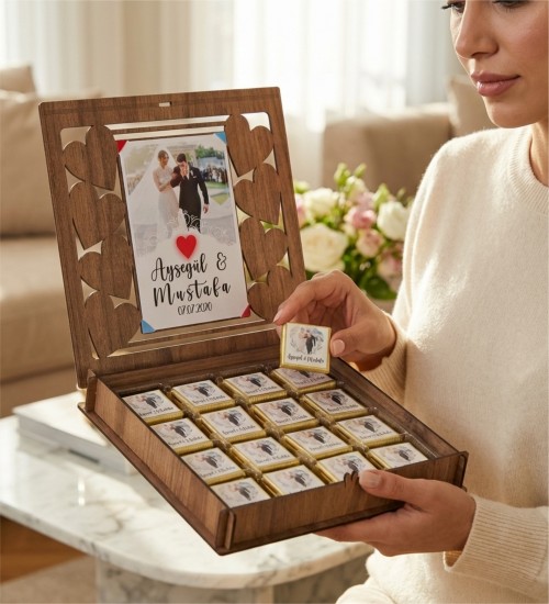 Kız Isteme Çikolatası - İsimli, Fotoğraflı ve Ahşap Kutusu ile Geleneksel Anlara Özgün Bir Tat Katın