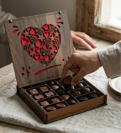 Kutulu Hediye Çikolata - Kalp Süslemeli Sevgiliye Özel Sürpriz ile Aşkınızı Estetik ve Lezzetle İfade Edin