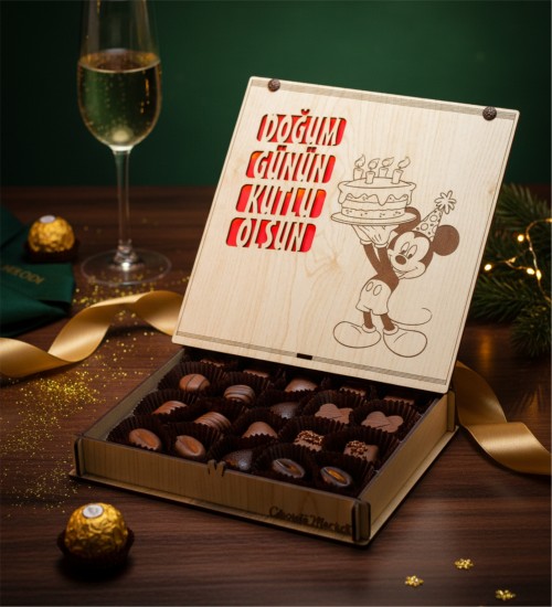 Mickey Mause Kutulu Çikolata - Doğum Günün Kutlu Olsun Yazılı - Neşeli Kutlamalara Tatlı Bir Dokunuş