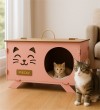 Kedi Evi - Pembe Ahşap, İsimli, Çift Renkli, Dayanıklı ve Şık - Sevimli Dostlar İçin Göz Alıcı Bir Yaşam Alanı