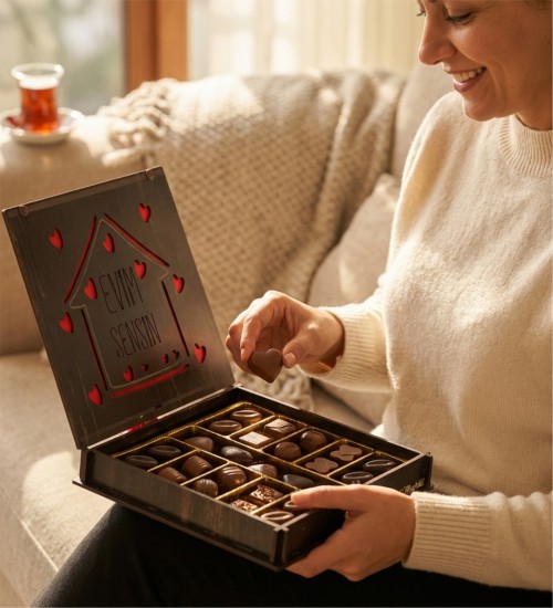 Romantik Çikolata Hediye - Evim Sensin Yazılı Kutulu Spesiyal - Sevdiğiniz Kişiye Kalbinizi Hediye Edin