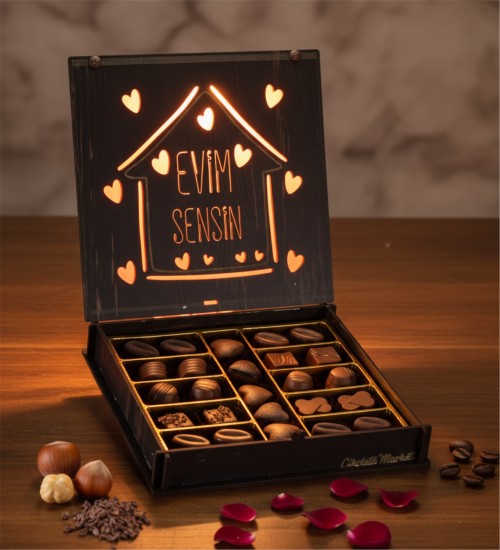Romantik Çikolata Hediye - Evim Sensin Yazılı Kutulu Spesiyal - Sevdiğiniz Kişiye Kalbinizi Hediye Edin