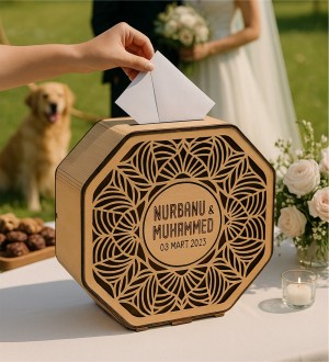 Takı / Zarf Kutusu - Kişiye Özel Sekizgen Tasarım Ahşap Sandık - Özel Günlere Yakışan Zarif ve Fonksiyonel Takı / Zarf Kutusu - Kişiye Özel Sekizgen Tasarım Ahşap Sandık - Özel Günlere Yakışan Zarif ve Fonksiyonel