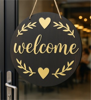 Dış Kapı Süsü -Welcome- Yazılı Gold Pleksi Detaylı Ahşap ile Modern ve Şık Bir Karşılama Tasarımı Dış Kapı Süsü -Welcome- Yazılı Gold Pleksi Detaylı Ahşap ile Modern ve Şık Bir Karşılama Tasarımı