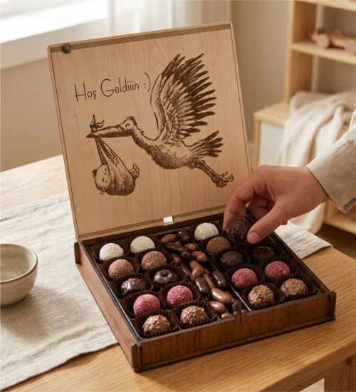 Yeni Doğan Bebek Çikolatası - Hoş Geldin Yazılı, Leylek Figürü ile Mutluluğu Tatlı Bir Sürprizle Karşılayın