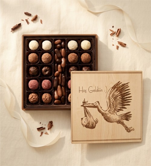 Yeni Doğan Bebek Çikolatası - Hoş Geldin Yazılı, Leylek Figürü ile Mutluluğu Tatlı Bir Sürprizle Karşılayın