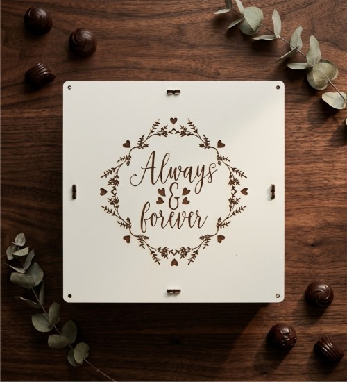 Boş Hediye Kutusu - Always & Forever Yazılı Şık Ahşap Tasarım - Kendi Hediyenizi Oluşturmanın En Zarif Yolu