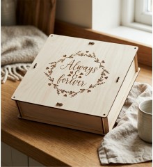 Boş Hediye Kutusu - Always & Forever Yazılı Şık Ahşap Tasarım - Kendi Hediyenizi Oluşturmanın En Zarif Yolu