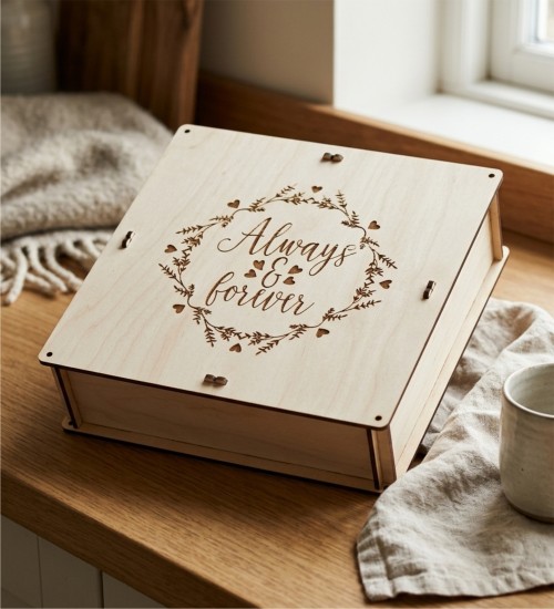 Boş Hediye Kutusu - Always & Forever Yazılı Şık Ahşap Tasarım - Kendi Hediyenizi Oluşturmanın En Zarif Yolu