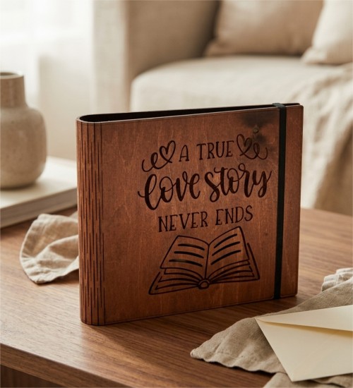 Fotoğraf Albümü -A True Love Story Never Ends- Yazılı, Ahşap ile Sonsuz Aşkınıza Sayfa Sayfa Tanıklık Edin
