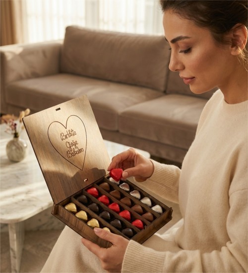 Hediyelik Kalpli Çikolata - Birlikte Göğe Bakalım Yazılı, Romantik Ruhlara Özel Anlam Yüklü Bir Tatlı