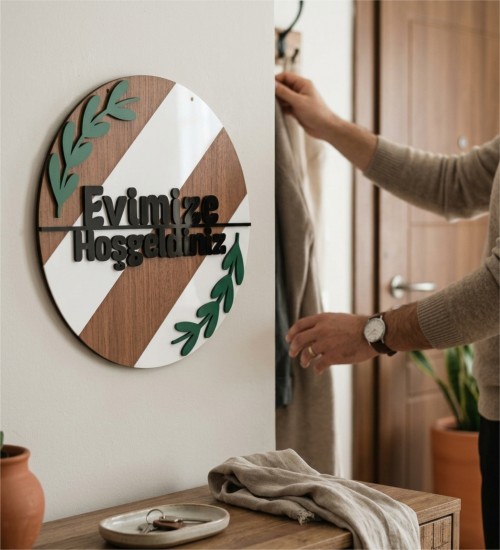 Kapı/Duvar Süsü - Ahşap+Pleksi Tasarım - Evimize Hoşgeldiniz Yazılı Modern ve Sıcak Bir Dekorasyon Seçeneği