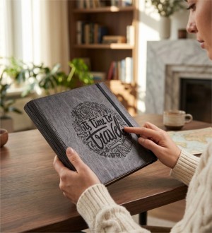 Kendin Yap Fotoğraf Albümü - İts Time to Travel Siyah Ahşap - Seyahat Anılarınızı Özgünce Yansıtın