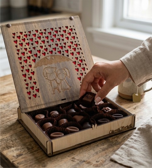 Sevgiliye Hediye Çikolata - Kalp Yağmuru Altında Sonsuz Aşk ile Romantizmi Tatlı Bir Sürprizle Yağmura Dönüştürün
