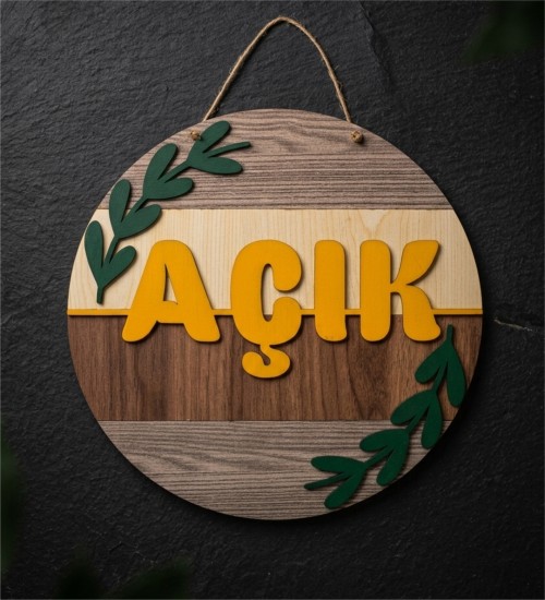 -Açık- Yazılı Ahşap Kapı/Duvar Süsü Mağazalara Özel Tasarımı ile Profesyonel ve Zarif Bir İzlenim