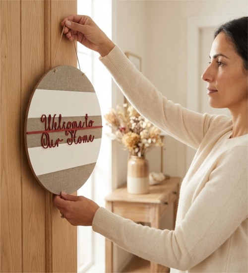 Ahşap Kapı/Duvar Süsü -Welcome To Our Home- Yazılı Şık Tasarımı ile Misafirlerinize Sevgiyle Merhaba Deyin