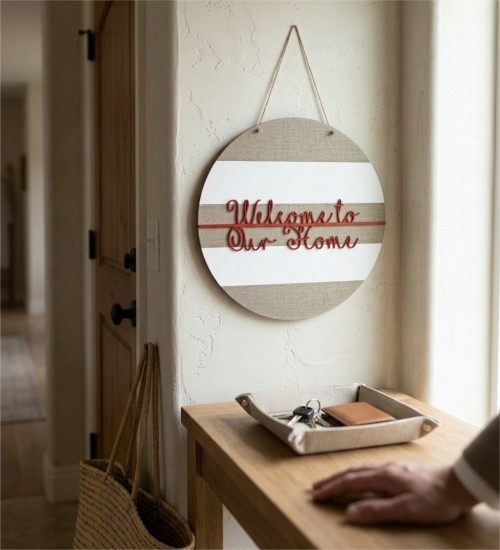 Ahşap Kapı/Duvar Süsü -Welcome To Our Home- Yazılı Şık Tasarımı ile Misafirlerinize Sevgiyle Merhaba Deyin