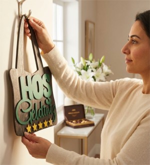 Hoş Geldiniz Kapı Süsü -Yıldızlı, Alışveriş Çantası- Tasarımı ile Eğlenceli ve Sıcacık Karşılama