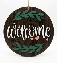 Kalpli Kapı Süsü -Welcome- Yazılı Ağaç Dalı Süslemeli Ahşap ile Sevgi Dolu Bir Giriş Atmosferi