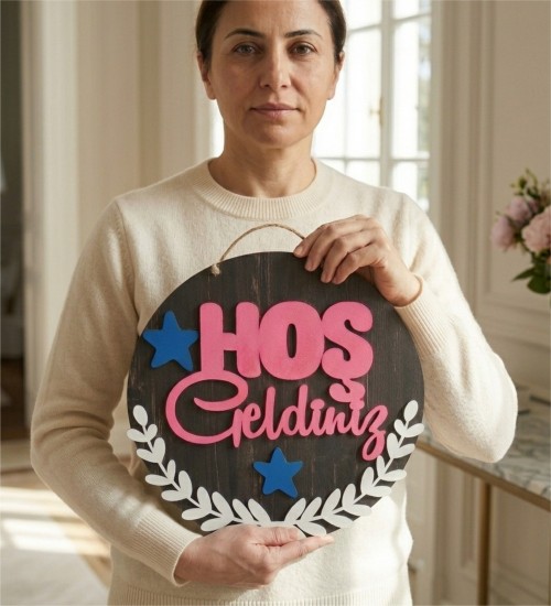 Kapı / Duvar Süsü -Hoş Geldiniz- Yazılı Ahşap Dekor Aksesuar ile Ziyaretçilerinizi, Sıcak Bir Gülümsemeyle Karşılayın