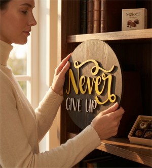 Kapı/Duvar Süsü -Never Give Up - Asla Pes Etme- Motive Edici Tasarımı ile Gününüze Güç Katın