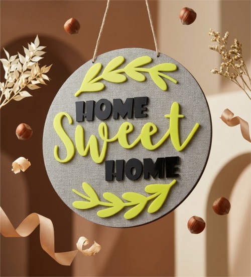 Kapı Süsü Pleksi + Ahşap - Home Sweet Home Yazılı, Süslemeli - Evinizin Girişine Sıcacık ve Zarif Bir Karşılama