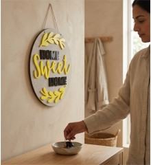 Kapı Süsü Pleksi + Ahşap - Home Sweet Home Yazılı, Süslemeli - Evinizin Girişine Sıcacık ve Zarif Bir Karşılama