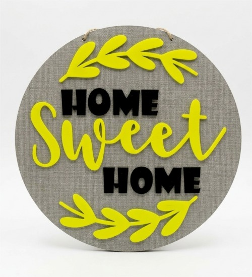 Kapı Süsü Pleksi + Ahşap - Home Sweet Home Yazılı, Süslemeli - Evinizin Girişine Sıcacık ve Zarif Bir Karşılama