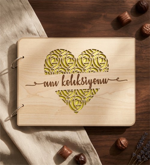 Kendin Yap Fotoğraf Albümü - Kalp Desenli Tasarım Ahşap Kapak ile Sevgiyi Sayfa Sayfa Yaşatın