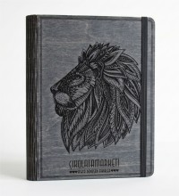 Arslan Figürü Oymalı Ahşap Kapaklı Özel Üretim Şık Defter